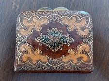 Italian Antique Leather Coin Purse Florentine Hand Painted marked Made in Italy