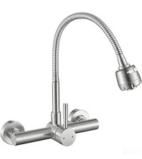 Wall Mount Kitchen Sink Faucet with Sprayer 8 Inch Center Stainless Steel
