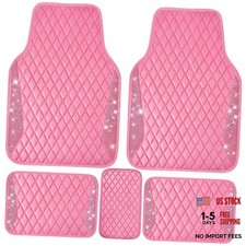 Bling Leather Car Mats Shining Pink Leather Diamond Front And Rear 5PCS