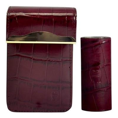 Vintage 80s 90s ETIENNE AGINER Leather Cigarette Case Holder Lighter Set  NWOT