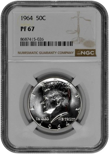 1964 50c Silver Proof Kennedy Half Dollar NGC Graded PF 67 with New Holder