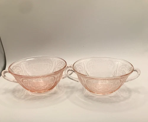 Vintage Pink Cabbage Rose Depression Glass Sherbets