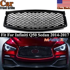 MagicKit Front Bumper Upper Grill Replacement Glossy For 2014-2017 Infiniti Q50