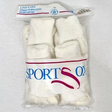 VTG Terry Turn Cuff Sport Socks Women  s 9-11 Cotton Blend White 6 Pair USA 80s
