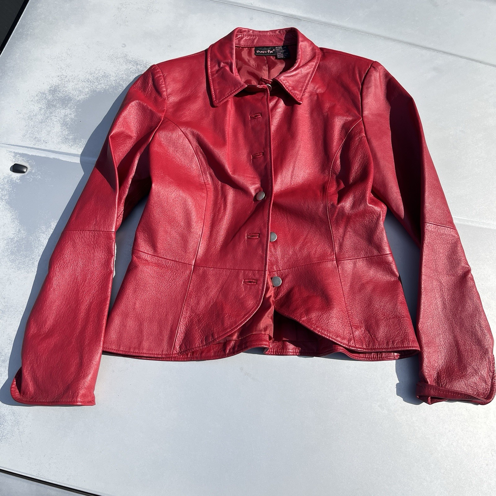 Shape FX Women's Collared Button Jacket Red Leath… - image 1