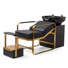 Shampoo Chair Station All-in-One Salon Unit with Bowl, Storage & Footrest Black