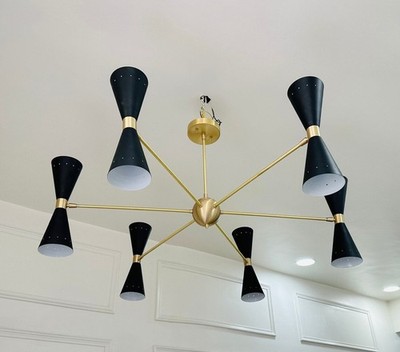 Handgefertigter Messing Sputnik Kronleuchter 6-armig Mid Century Modern Leuchte