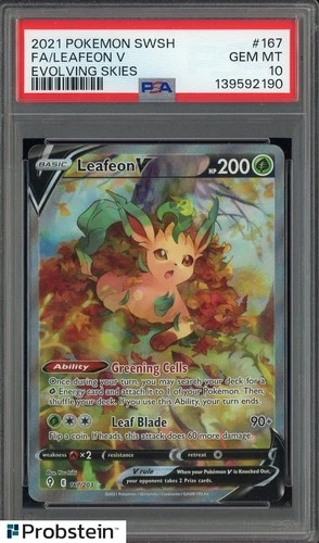 2021 Pokemon SWSH Evolving Skies #167 FA Leafeon V PSA 10 GEM MINT