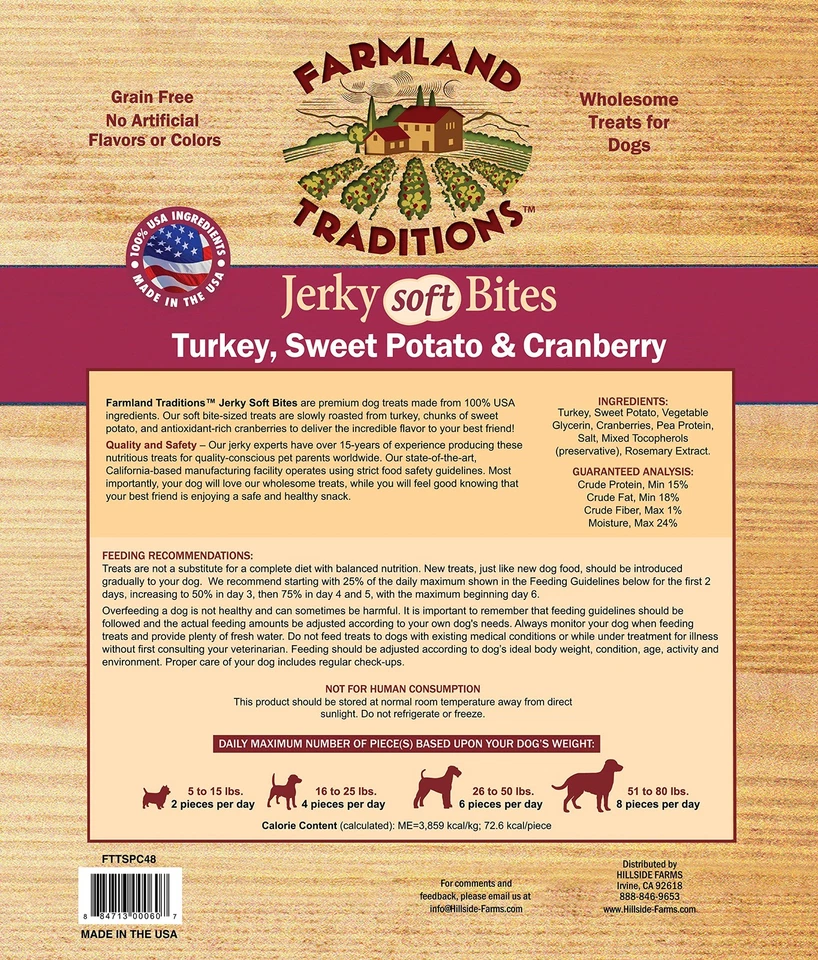 Hecho en Estados Unidos 3 libras. Golosinas suaves de pavo, batata, arándano cecina para perros Foto 2 de 4