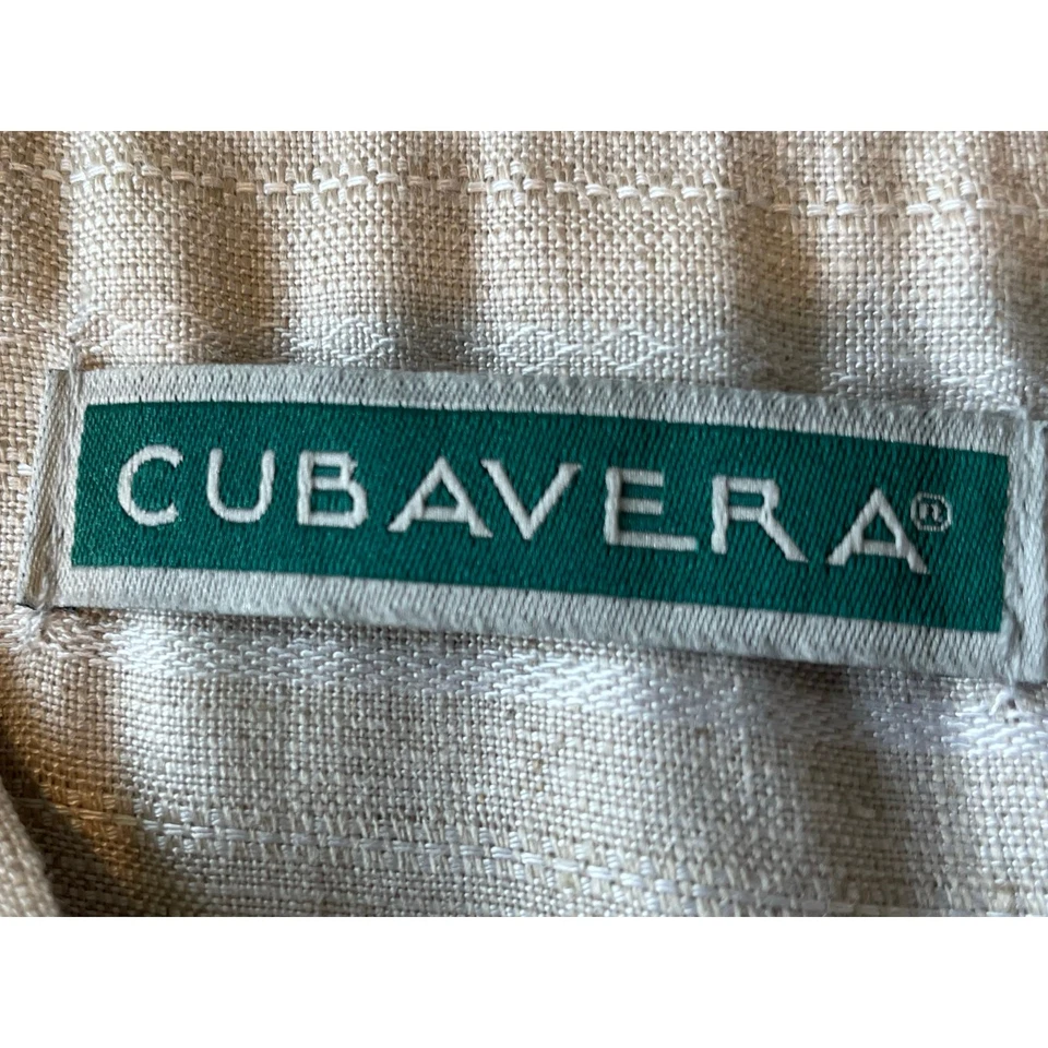 Camisa masculina Cubavera nova com etiquetas mistura de linho colarinho com faixas manga longa tamanho XXL creme bronzeado - Imagem 4 de 4