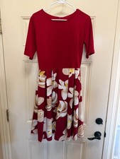 Oxiuly Fashion Burgundy Floral Fit & Flare Midi Dress Size M