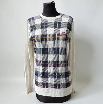 Vintage Franklin & Marshall Checkered Plaid Rainbow Sweater Black White Medium