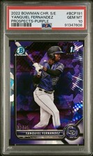 2022 Bowman Chrome Sapphire Yanquiel Fernandez #BCP-191 Purple /25 PSA 10