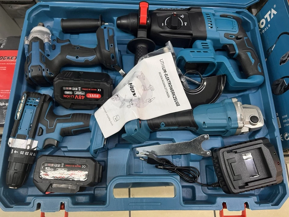 Kit 4in1 Trapano avvitatore,impulsi,smerigliatrice,tassellatore,2x4Ah,caricatore - Immagine 2 di 3