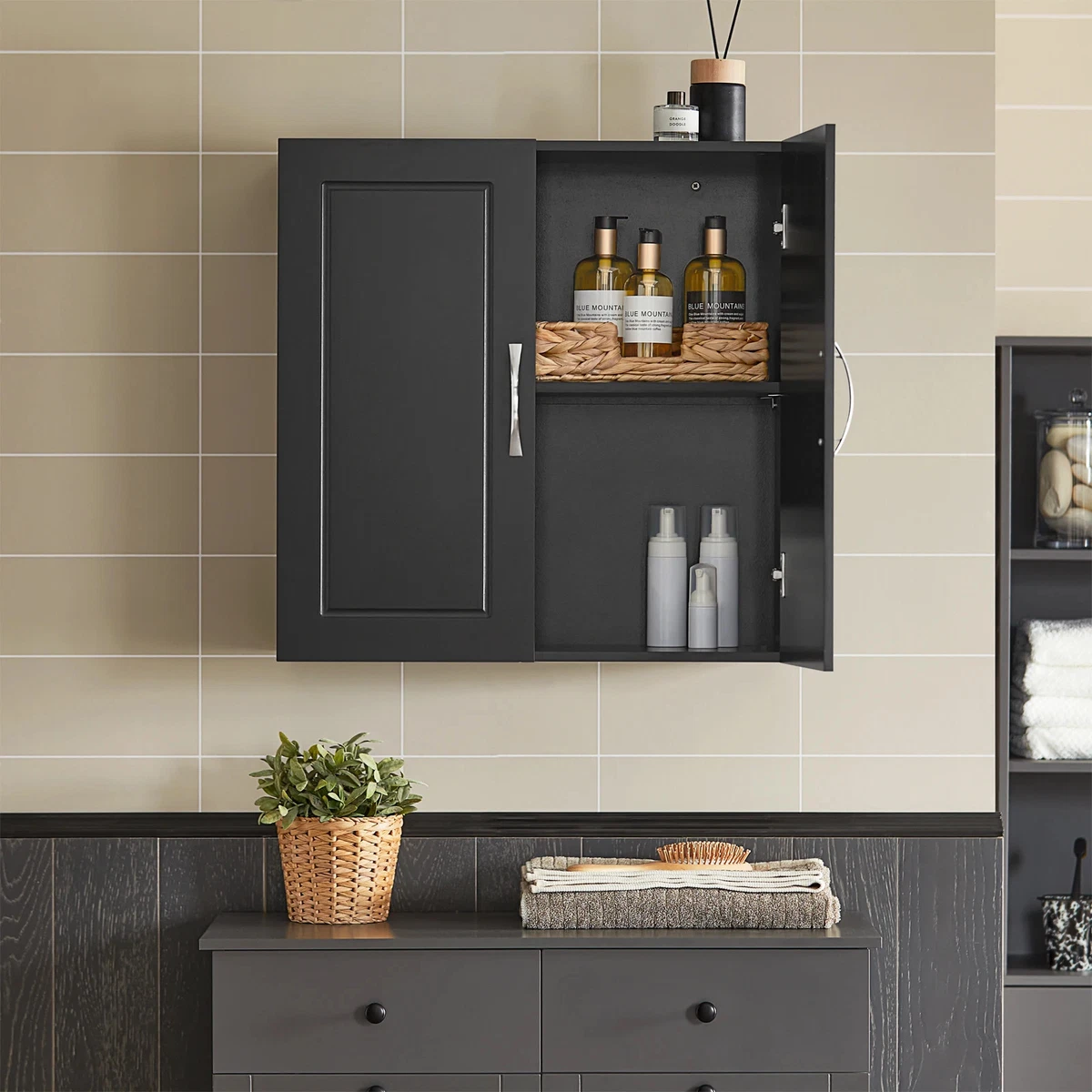 Armario colgante armario de baño 2 puertas armario de pared armario de cocina armario médico negro