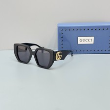 Gucci GG0956S 003 Square Oversized Sunglasses in Shiny Black/Gray Lens 100 UV