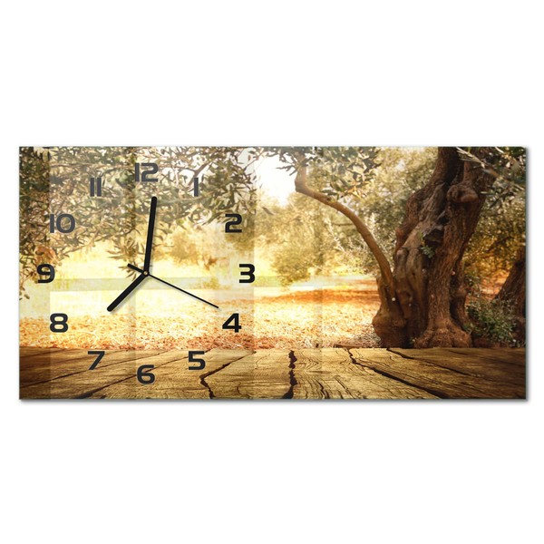 Wanduhr Aus Glas Glas-Wanduhr Im Querformat Olivenbaum Schwarze Zeiger 60X30 Cm-image