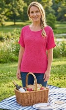 Vibrant Pink Blouse Textured Bubble Knit Short Sleeve Top Vintage Size M. read