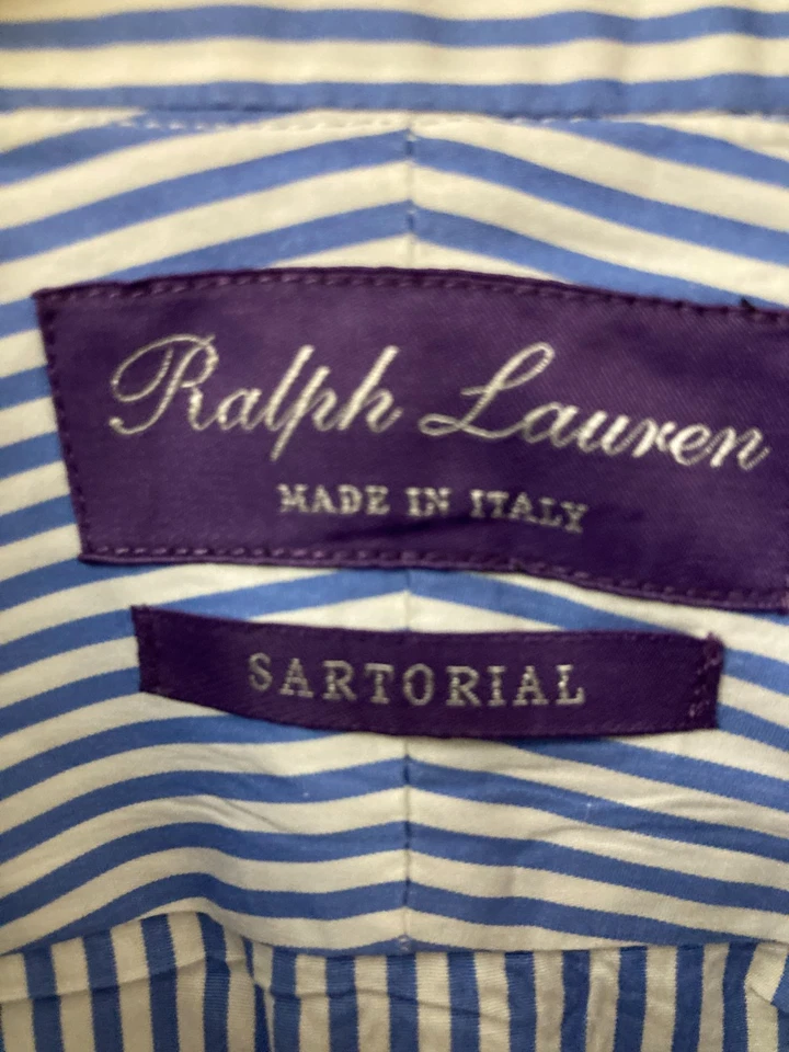 Camisa de vestir sartorial azul/blanco a rayas 17/43 ralph lauren purple label en muy buen estado Foto 3 de 4