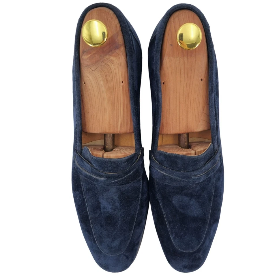 NEW Vintage Pierre Cardin Paris Navy Blue Suede Loafer Mens 10 Italy Dress Shoes - Image 2 of 4