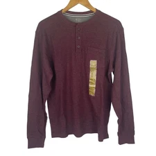 Mens Members Mark Thermal Henley Red (Windsor Wine) Long Sleeve Tee W/ Buttons
