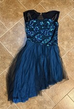 Revolution Dance Costume XL Childs Dark Teal Sequins Ruffle Lace Dance Dress