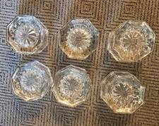 Vintage Set Of 6 Crystal Open Salt Cellars, Dips, Dishes - Starburst Hexagonal