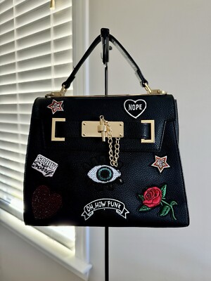 NEW ALDO BLACK HANDBAG PURSE PATCHES EUROLINE-98