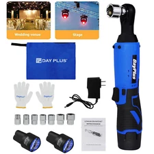 Cordless Wheel Repair Rattle Ratchet Nut Gun 2 Batteries Impact Wrench 7 Sockets