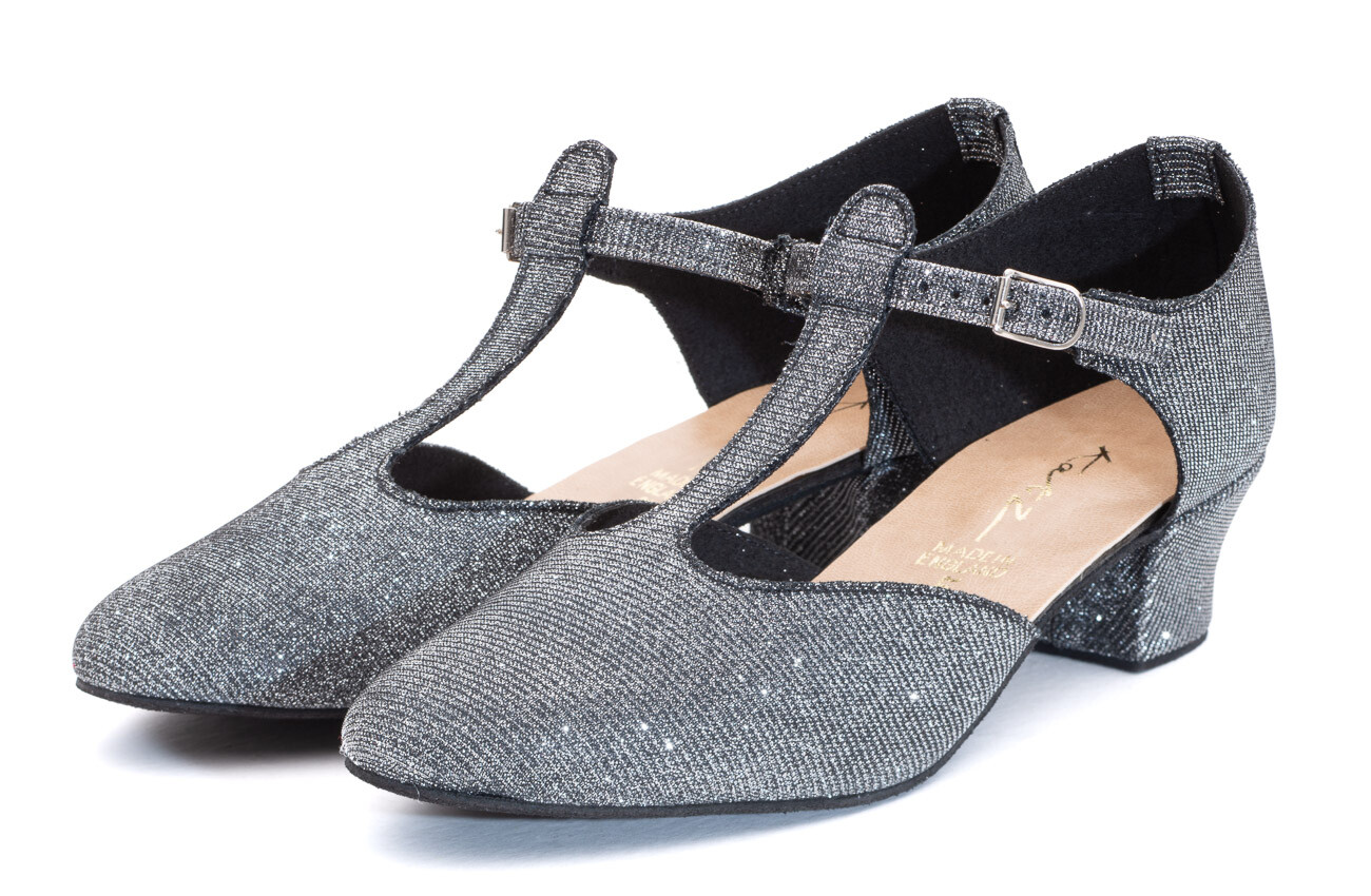Ladies Girls Graphite Glitter Cuban Heel Dance Greek Sandal Ballroom
