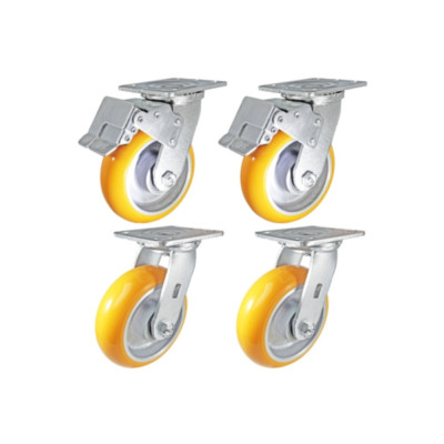 6'' x 2'' Total Lock Caster Set of 4 | 2 Locking & 2 Swivel with Orange Poly