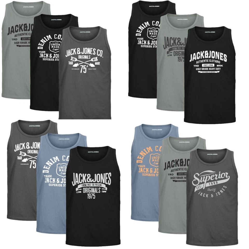 Jack & Jones 3er-Pack Herren Tank Top Shirt Muskelshirt Fitness Regular Fit Neu - Bild 1 von 1