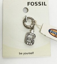 NEW FOSSIL ANTIQUE SILVER TONE,NUMBER SIX 6 ,CRYSTAL,CHARM,PENDANT JA9AST13