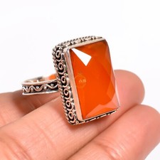 Orange Carnelian Stone Ring 925 Sterling Silver Handmade Design Statement Ring