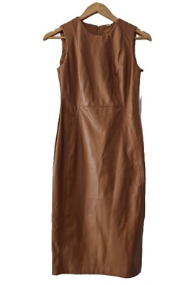 slim fit dress slacks Mostly Amused Faux Leather Dress in Camel main image 1