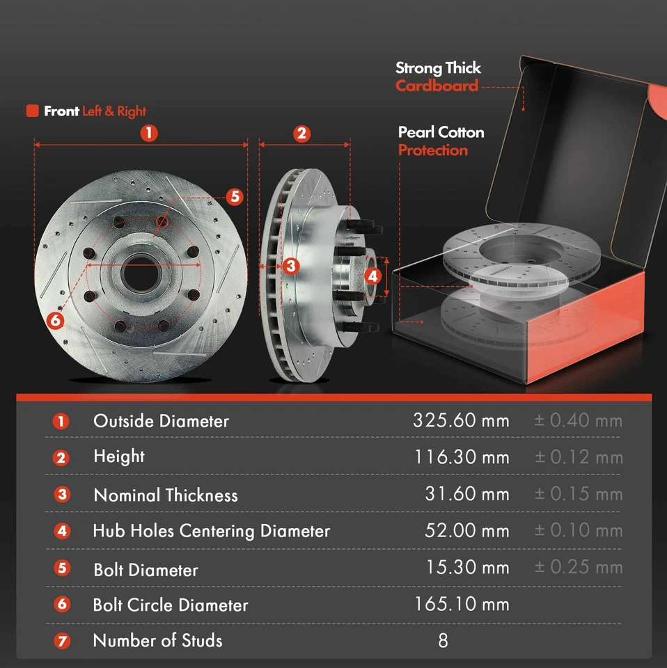 Rotor de freno perforado y pastilla de freno de cerámica para Dodge B2500 B3500 Ram 2500 furgoneta delantera Foto 2 de 4
