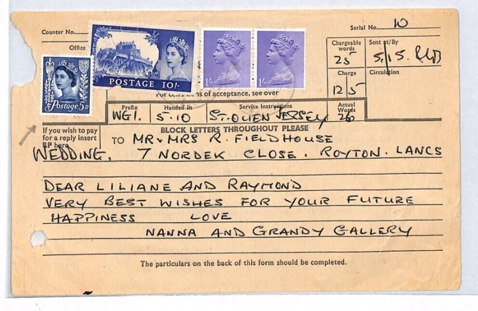 GB QEII CHANNEL ISLANDS Jersey *REGIONAL* Telegraph Form 10s CASTLE Machin YD136 - Image 2 of 4