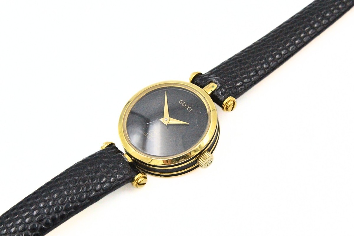 GUCCI Vintage (1990\'s) Gold Tone Watch-Black Face.  Like New Elegant Vintage Gucci Black Gold Watch for Men: Swiss Quartz  main image 3