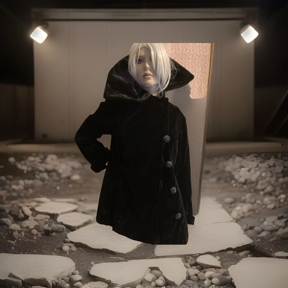 Antique Victorian Black velvet  Jacket coat Large Steampunk 1880 Original - Image 2 of 4