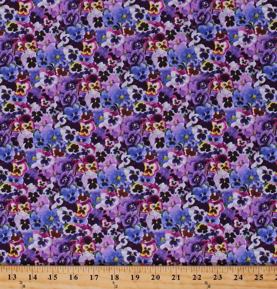 ELIZABETH STUDIOS Pansies Pansy Flowers Floral Garden Purple Cotton Fabric Print by Yard D692.43