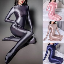 Ladies Silky Shiny Glossy Wet Look Catsuit Full Body Jumpsuit Bodysuit Playsuit