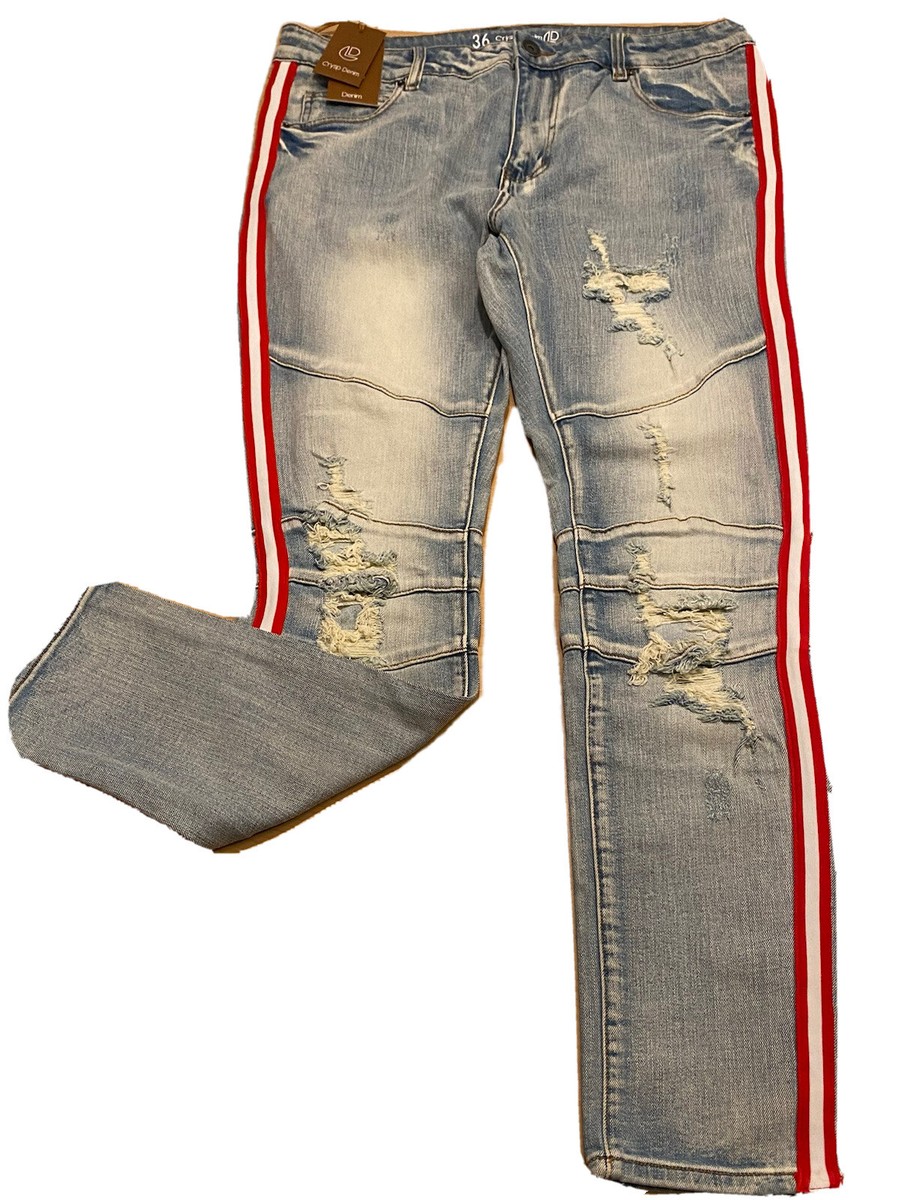 Crysp Denim Distressed Ripped Men's 36x31 Blue Denim Jeans White