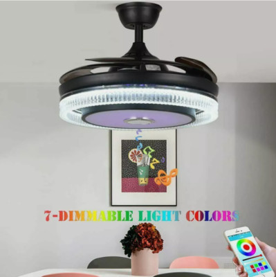 Crystal Chandelier Ceiling Bluetooth Fan LED MUSIC 7-Color Light 42'' w/Remote