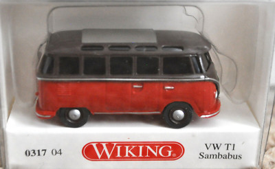 RARE Wiking 0317 04 VW T1 Samba Bus (Signal Red/Dark Chocolate Brown) -NEW w/BOX