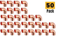 (50 Pcs) EZ-Fluid 3/4" Copper 90 Elbow C X C Solder Plumbing Fittings Lead Free