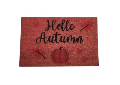 Puppenhaus Hello Autumn Fußmatte Kürbis Herbst Schild modern 1:12 bedruckte Karte