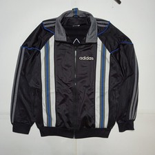 Vintage Adidas Track Jacket Black Big Back Trefoil Logo Tracksuit Top Mens S M