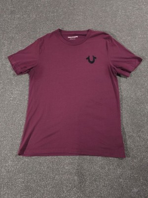 True Religion Hemd Herren Medium Burgund Rot Oberteil Kurzarm Streetwear Logo