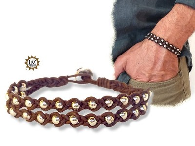 Doppelgeflecht Armband aus rohem Büffelleder - handgeflochten - verstellbar