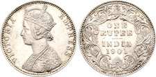 COIN British India 1 Rupee 1901 B KM#?492 Silver Victoria XF/AUNC